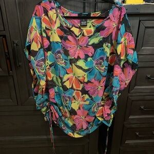Vero Moda Multicolor Floral Swim Coverup in Black and Brights
